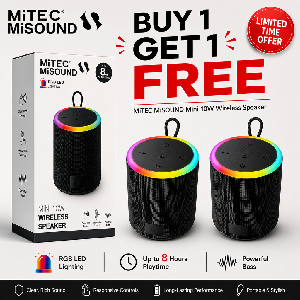 MiTEC MiSound Bluetooth Speaker BT10 Black | Mini 10W | BUY 1 GET 1 FREE!