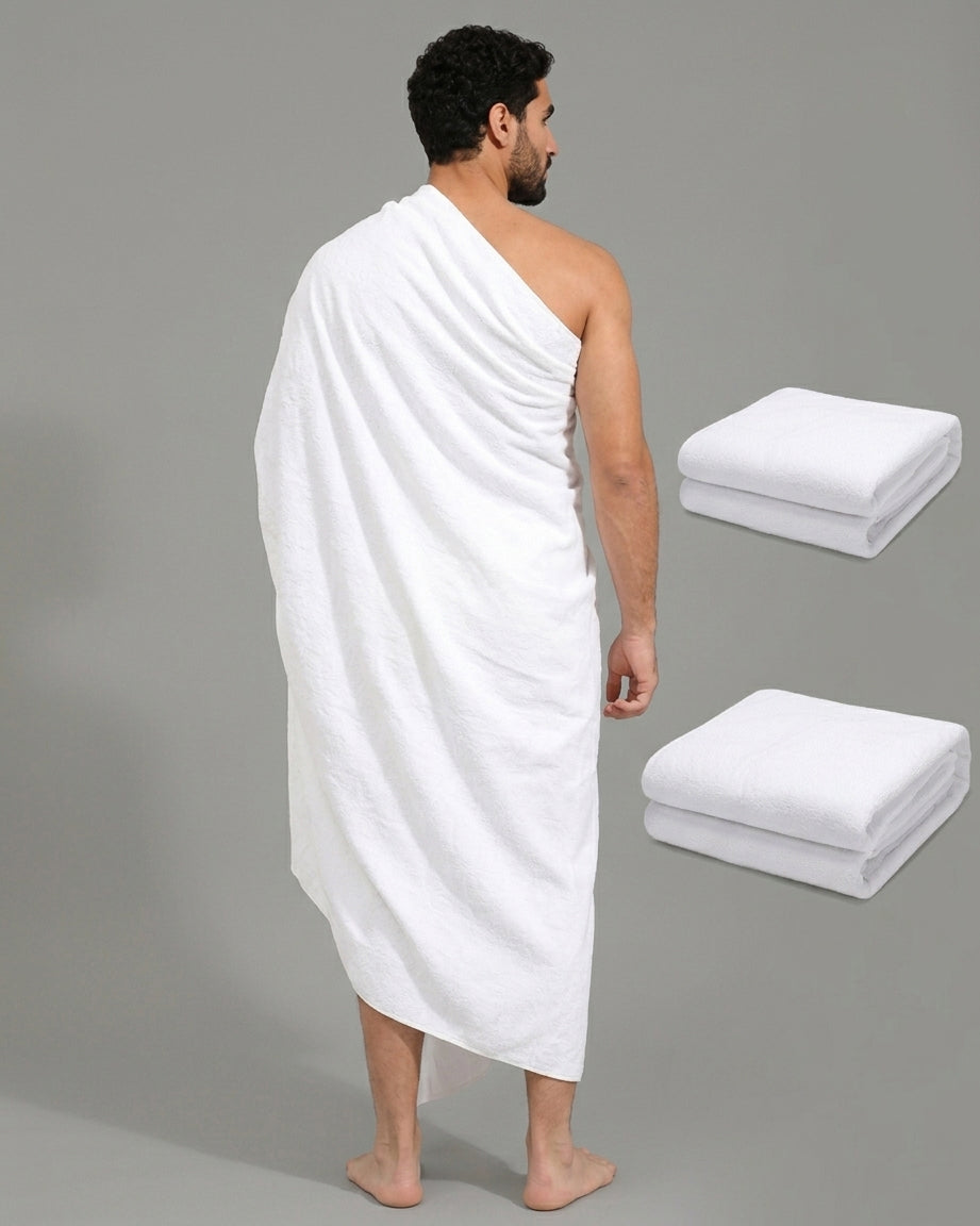 Premium Men’s Ihram Towel 2-Piece Set | 100% Cotton Fabric, Breathable and Absorbent