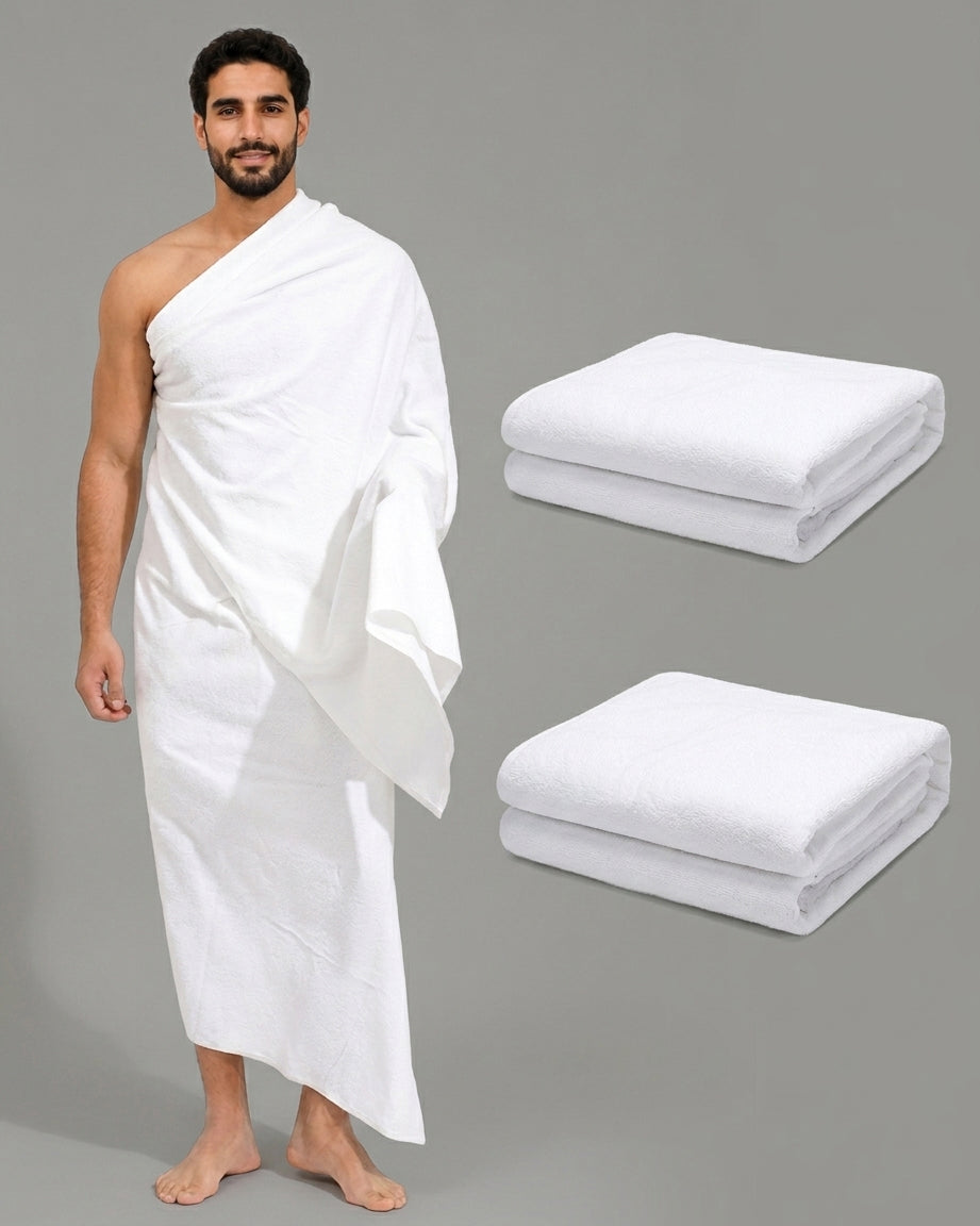 Premium Men’s Ihram Towel 2-Piece Set | 100% Cotton Fabric, Breathable and Absorbent
