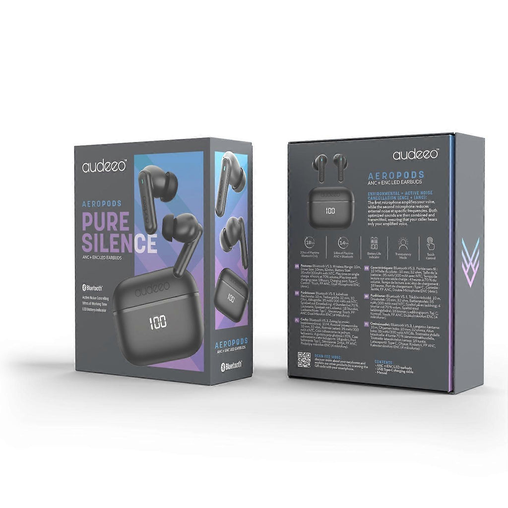 Audeeo Aeropods Pure Silence | ANC+ENC LED Earbuds | FREE Fast-charging PowerBank!